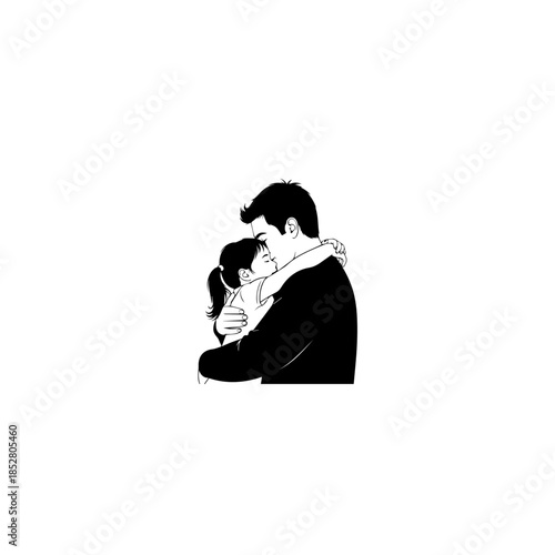 Father and daughter embrace isolated on transparent background