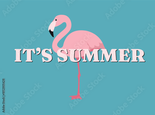 it's summer! banner flamingo pink cute pretty animal bird tropical summer emoji symbol sign icon vector illustration isolated flat
