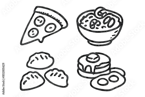Set of stylized food icons on a gray background