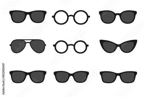 Collection of Eyeglasses Frames Silhouettes on Black Background