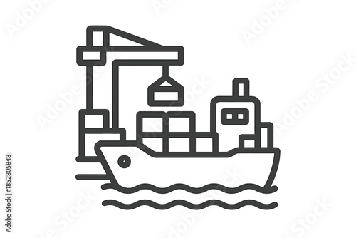 Cargo ship loading containers with crane icon