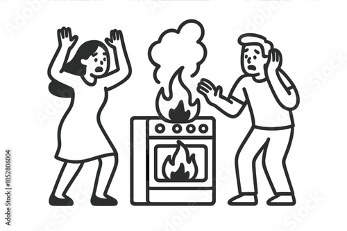 People reacting to a stove fire