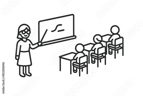 Classroom teaching line art illustration