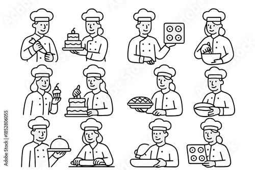 Set of Chef Icons with Various Baking and Cooking Activities
