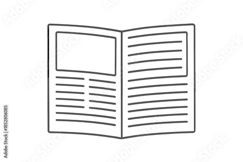 Open newspaper with blank pages and text lines