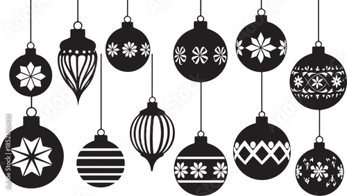 Black and white hanging christmas ornaments