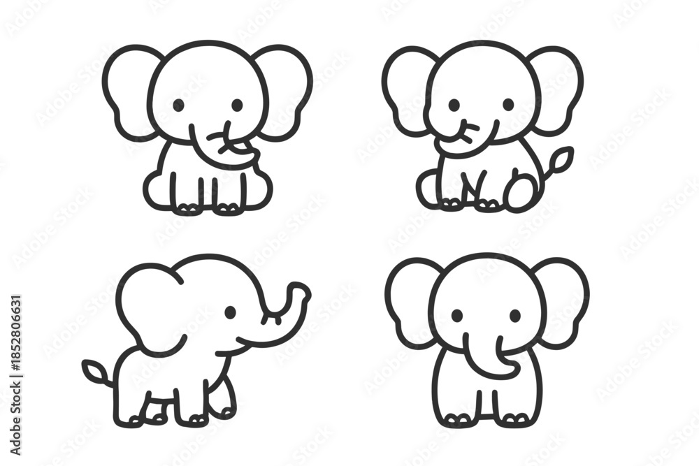Naklejka premium Four cute cartoon elephants