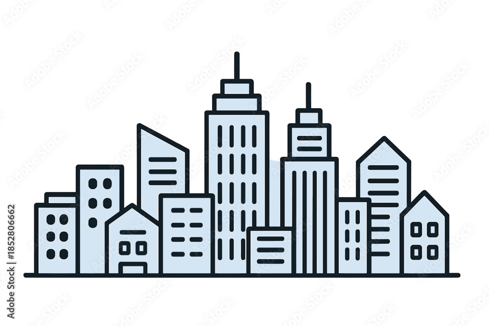Fototapeta premium Stylized City Skyline with Modern Buildings