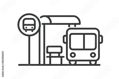 Bus stop icon with bus and bench