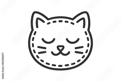 Stylized cat face with closed eyes and whiskers