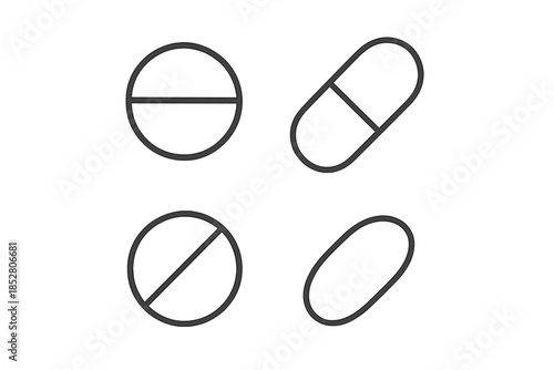 Four stylized pill icons on a gradient background