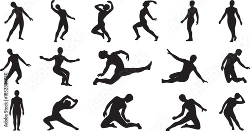 Diverse collection of human movement silhouettes