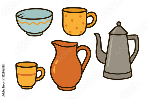 Collection of stylized kitchenware on a gradient background
