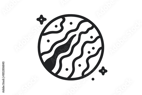 Planet Icon with Waves and Stars