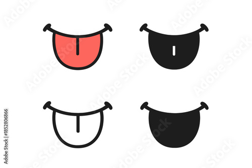 Four smiley faces with tongues sticking out on a dark gray background
