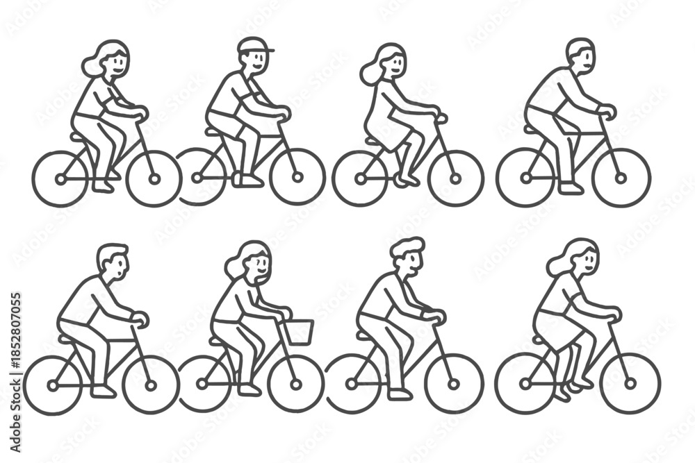 Fototapeta premium Eight people riding bicycles in a row