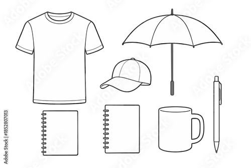 Set of Merchandise Icons on Gray Background
