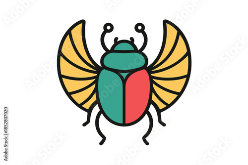 Stylized Egyptian Scarab Beetle with Wings
