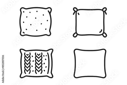 Four pillows with different textures and designs on a dark background