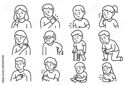 Collection of Illustrated People Experiencing Pain and Discomfort