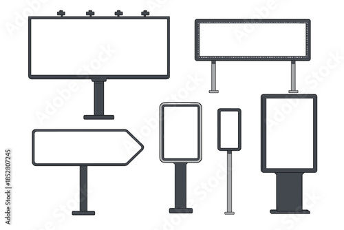 Blank billboards and signs set on a dark background