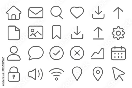 Set of Outline Icons with Neon Glow Effect on Gradient Background