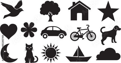 Collection of black and white simple icons