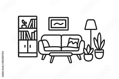 Minimalist living room outline with furniture