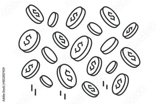 Falling Dollar Coins with Glowing Outline