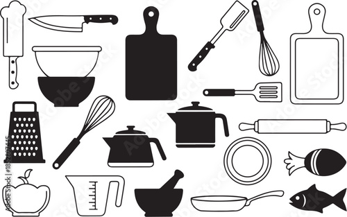 Kitchen utensil icons collection for cooking