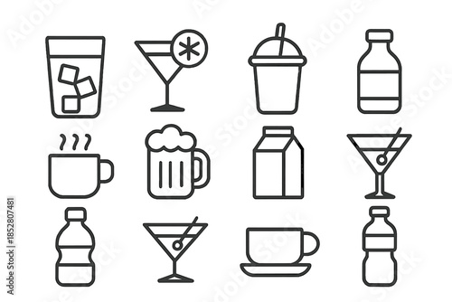 Collection of drink icons on a dark background