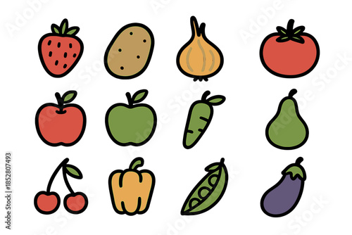 Cute Cartoon Fruits and Vegetables Collection