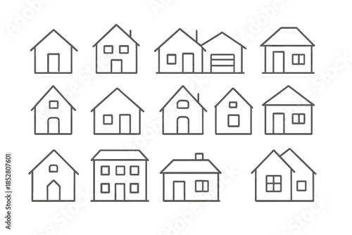 Set of stylized house icons on a dark background