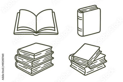 Four book icons on yellow background