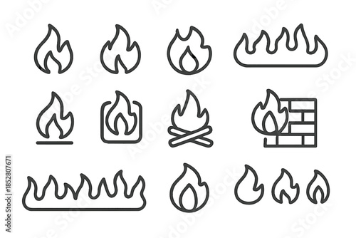 Fire icons, various flame symbols