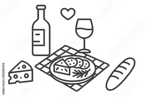 Picnic with Wine, Cheese, and Bread
