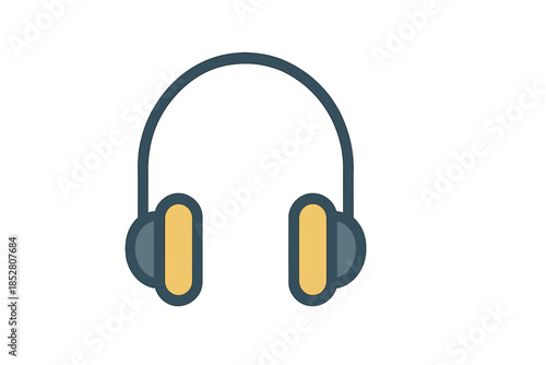 Minimalist headphones icon with a blue and yellow color scheme