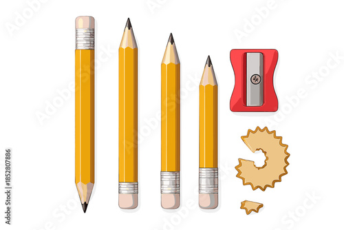 Creative tools composition with pencils, sharpener, and shavings