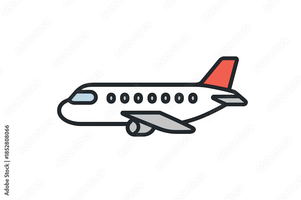 Fototapeta premium Simple Airplane Icon with Red Tail