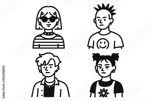 Four punk-style cartoon characters