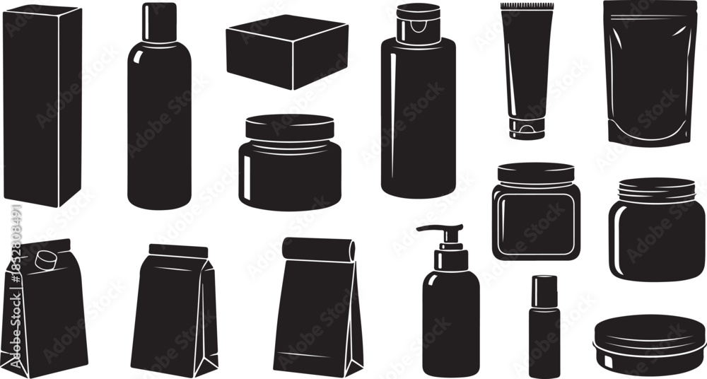 Obraz premium Cosmetic and packaging silhouettes set