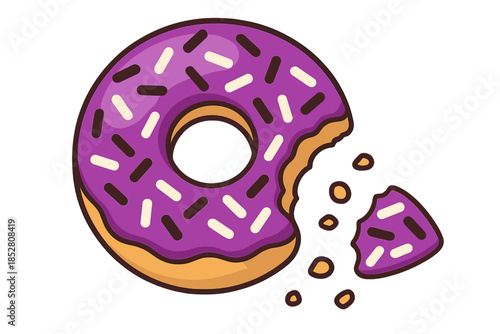 Bitten Donut with Purple Frosting and Sprinkles