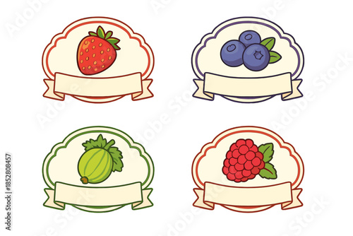 Four fruit labels with blank banners