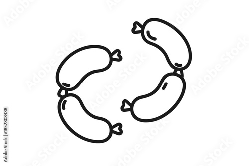 Stylized outline of four sausages arranged in a circle against a gradient background