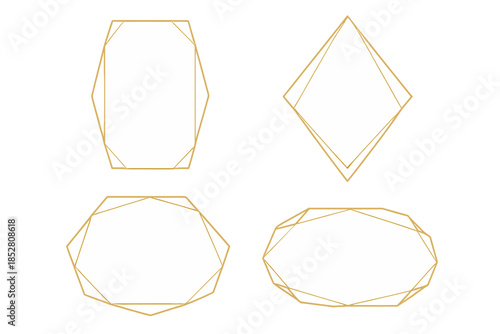 Geometric shapes with marble texture and golden border on dark background