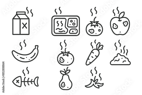 Rotten food icons with steam effect