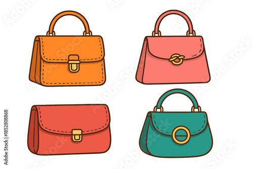 Four Colorful Purses on a Gradient Background