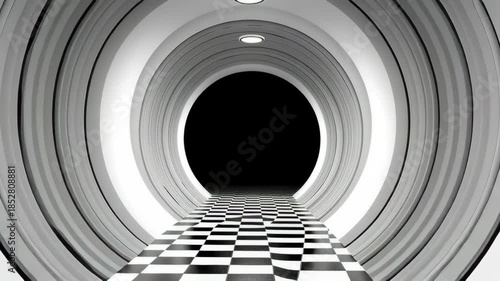 Wallpaper Mural A black and white photo of a tunnel with a checkered floor. The tunnel is very narrow and the floor is made of black and white squares Torontodigital.ca
