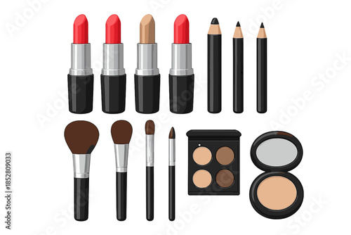 Cosmetics and Makeup Tools Flat Lay