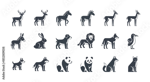 Collection of various animal silhouettes on white background vector